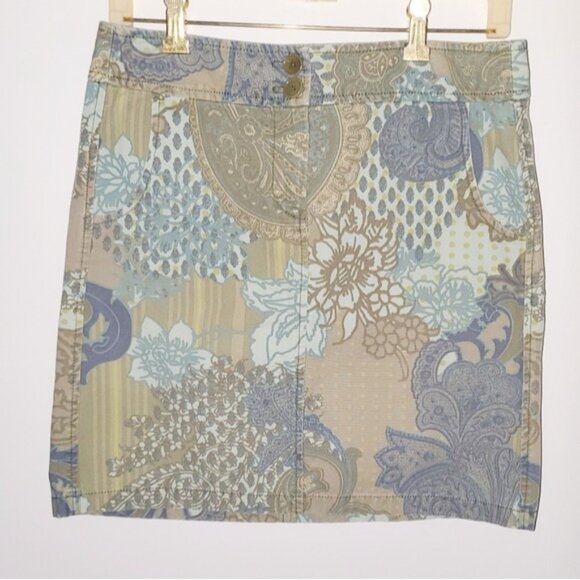 Ann Taylor Mix Print Denim Skirt Vintage Boho - Picture 2 of 11